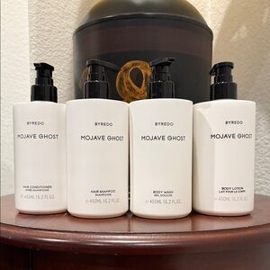 Byredo Mojave Ghost shampoo, conditioner, body wash, and lotion